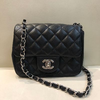二手CHANEL COCO17 黑色 荔枝皮 銀鍊 15開