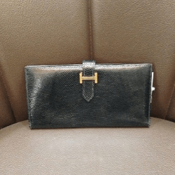 HERMES BEARN 黑色 牛皮 長夾 錢包
