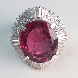 二手 Pt900 石榴石 GARNET 鑽石 戒指