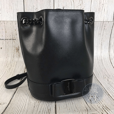 Salvatore Ferragamo 黑色 牛皮 經典 蝴蝶結 水桶包 鍊包